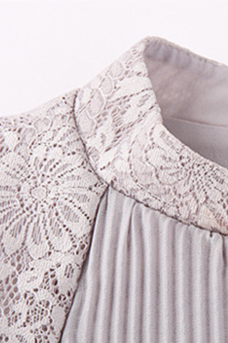Lace-Inset Mock Neck Shift Casual Dress