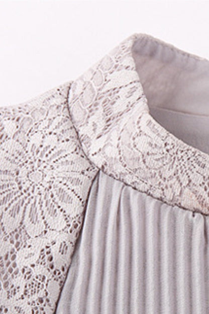 Lace-Inset Mock Neck Shift Casual Dress