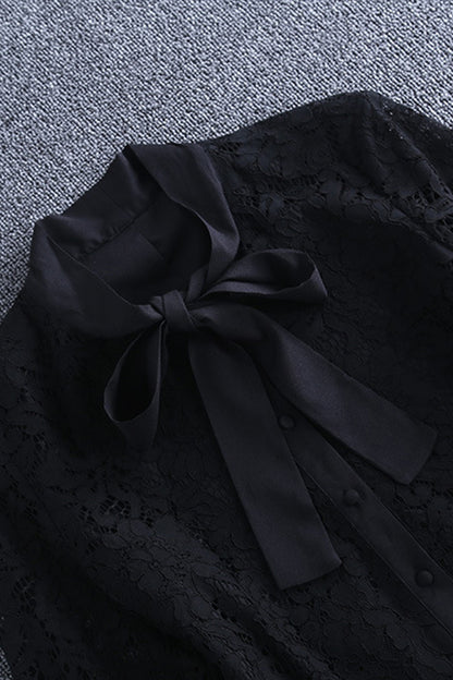 Round Collar Lacing Bow  Button Lace Shirt - NJOYDRESS - 3