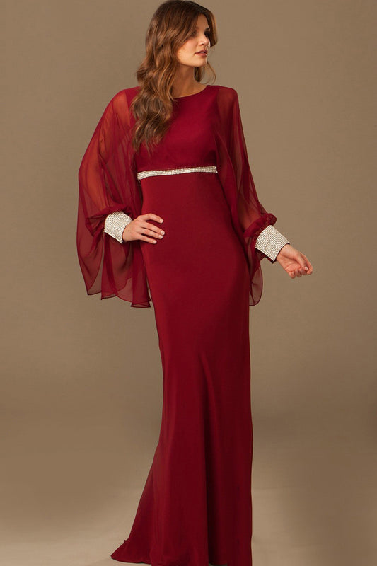 Beaded Sleeve Open And Waist  Batwing Sleeve Party Dress
