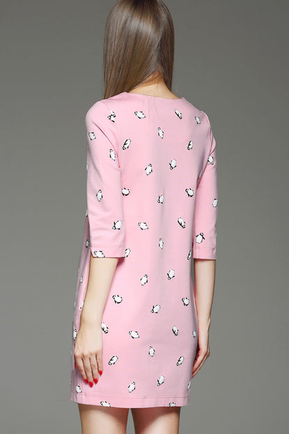 WOMEN'S CASUAL PRINT AND FLORAL ROUND NECK HALF SLEEVE SHOR DRESS