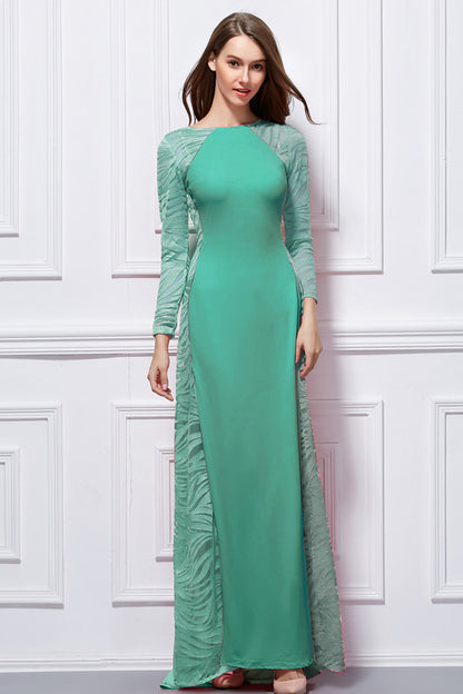 Burn Out Mesh See Through Full Side Solid Maxi Party Dress