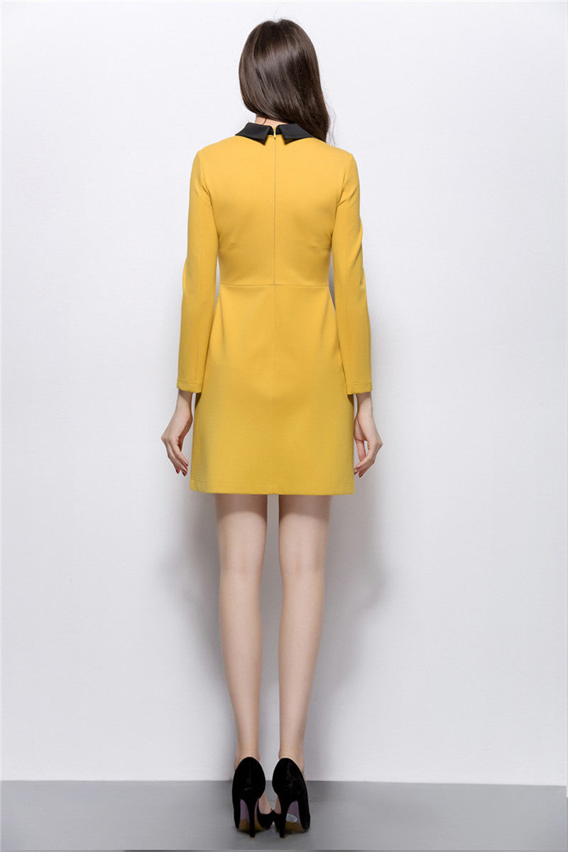 Women's Slim Casual Wear To Work Dress Long Sleeve Polo Neck Mini Skirt - NJOYDRESS - 3