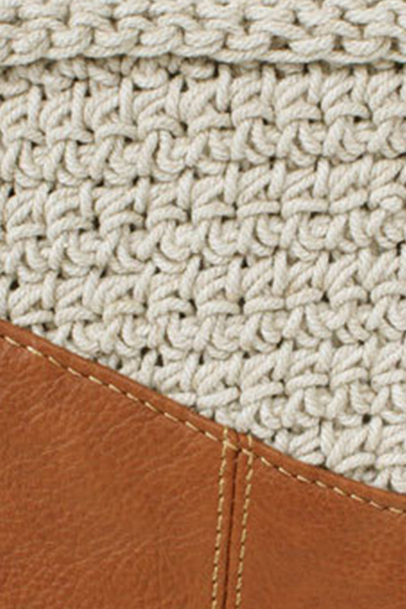 Natural Linen Braided Mixed Leather Bucket Bag