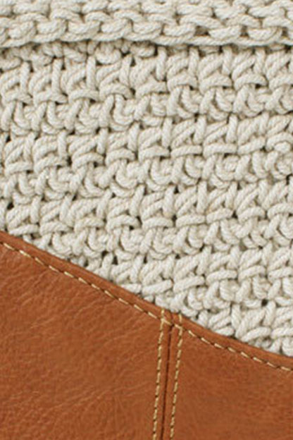 Natural Linen Braided Mixed Leather Bucket Bag