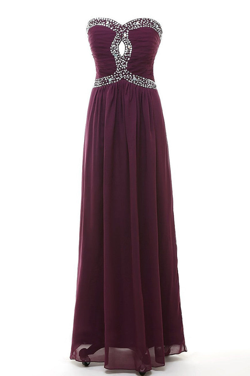Sweetheart Strapless Rhinestone Beaded Bust Runched Gown Long Dress