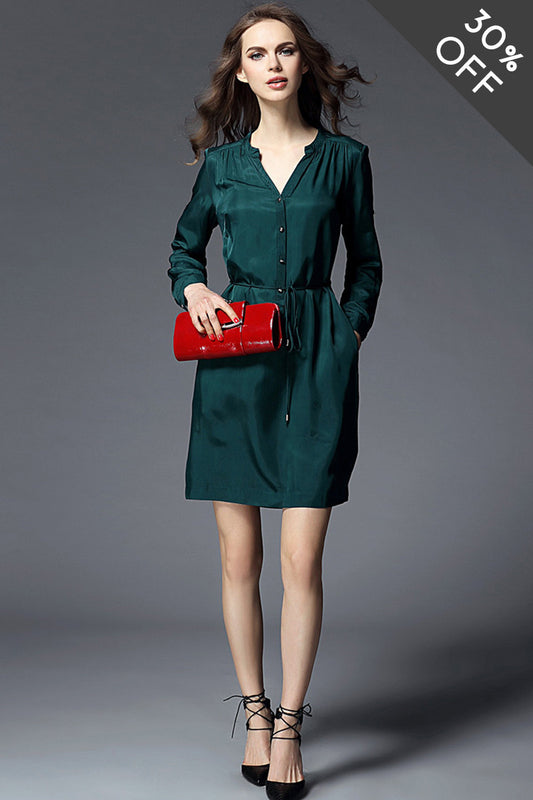 [30% OFF TILL 8 APR] V Neck Fromal Fitted Long Sleeve Dress