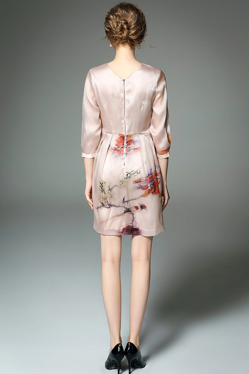 WOMEN'S ELEGANT ROUND NECK HALF SLEEVE PRINTING SHORT DRESS