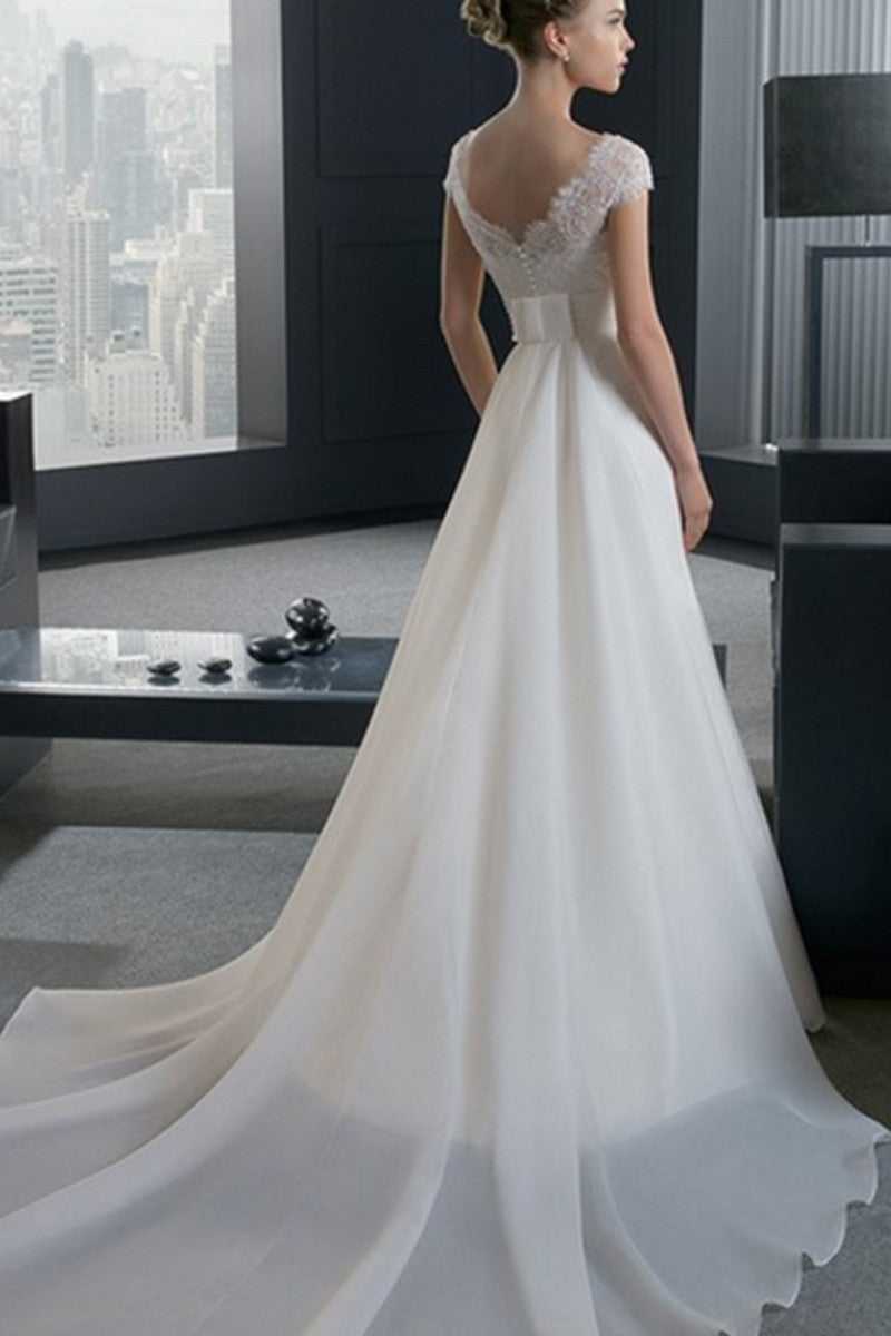 Boat Neck Lace Applique Backless Empire Waist Gown Long Dress