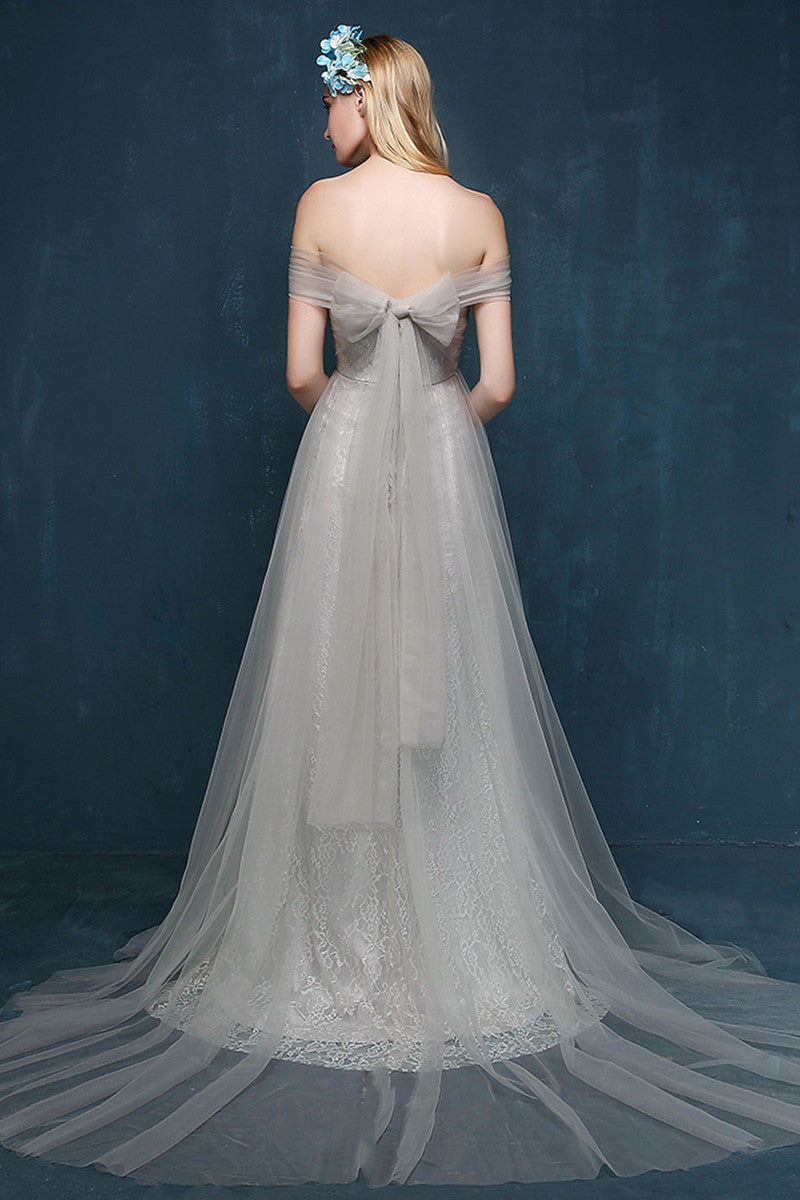 Deep V Neck Sweetheart  Back Bowknot Tulle Overlaid Floor Length Grown
