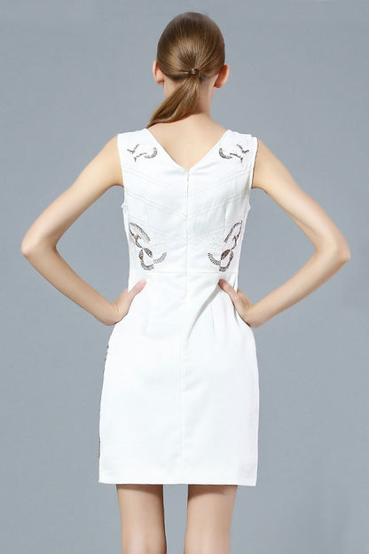 Sheer Mesh Embroidery Slim  Pencil Dress
