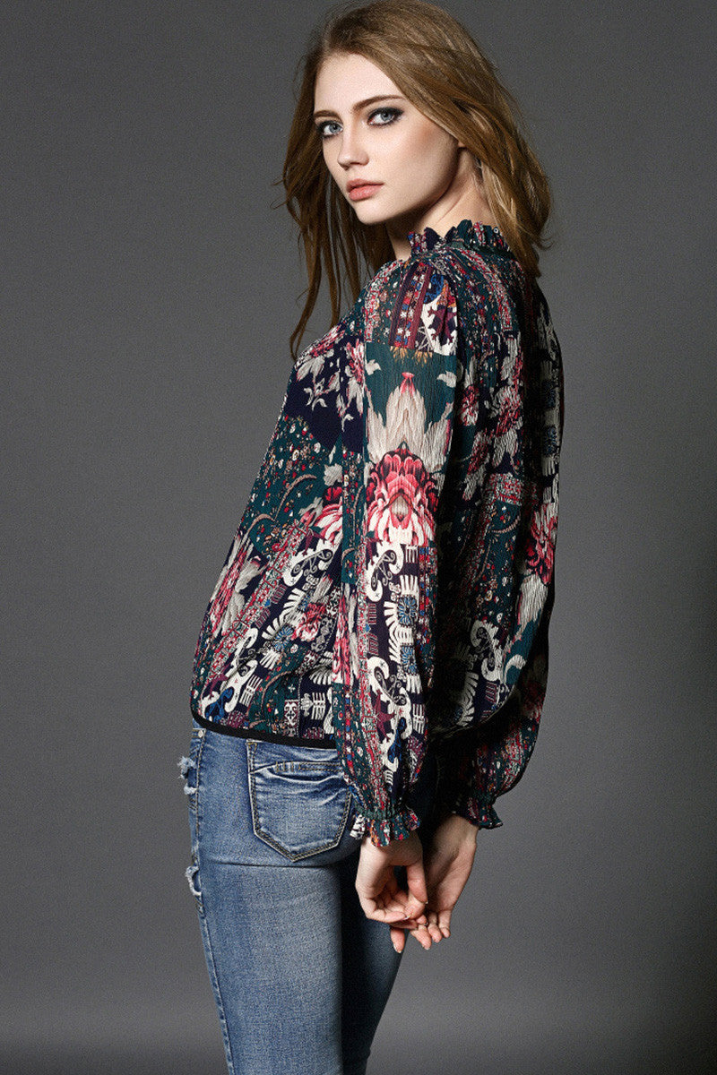 Multi Printting With String Chiffon Tops - NJOYDRESS - 2