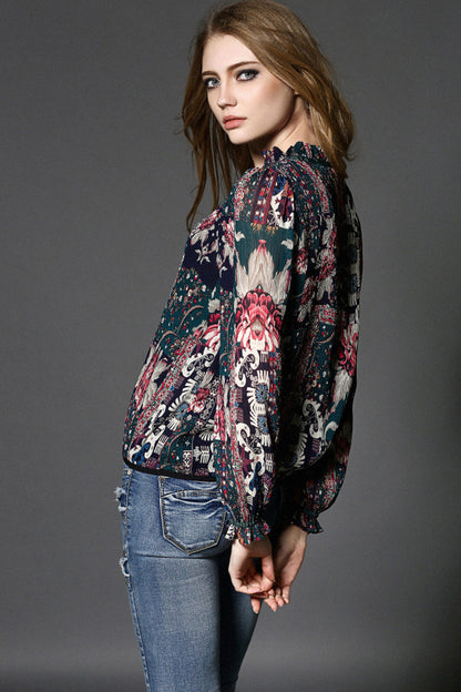 Multi Printting With String Chiffon Tops - NJOYDRESS - 2