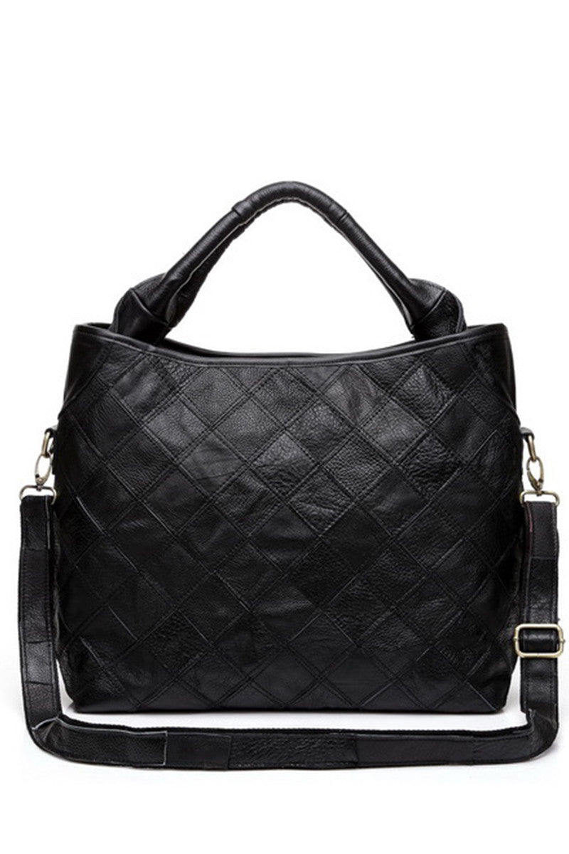 Quilted Genuine Leather Satchel Briefcase Shoulder Handbag
