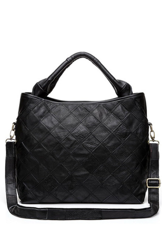 Quilted Genuine Leather Satchel Briefcase Shoulder Handbag