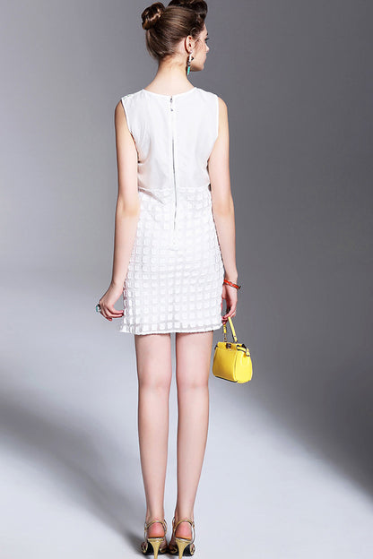 [30% OFF TILL 8 APR] Vintage Round Neck Stitched Office Lady Mini Dress