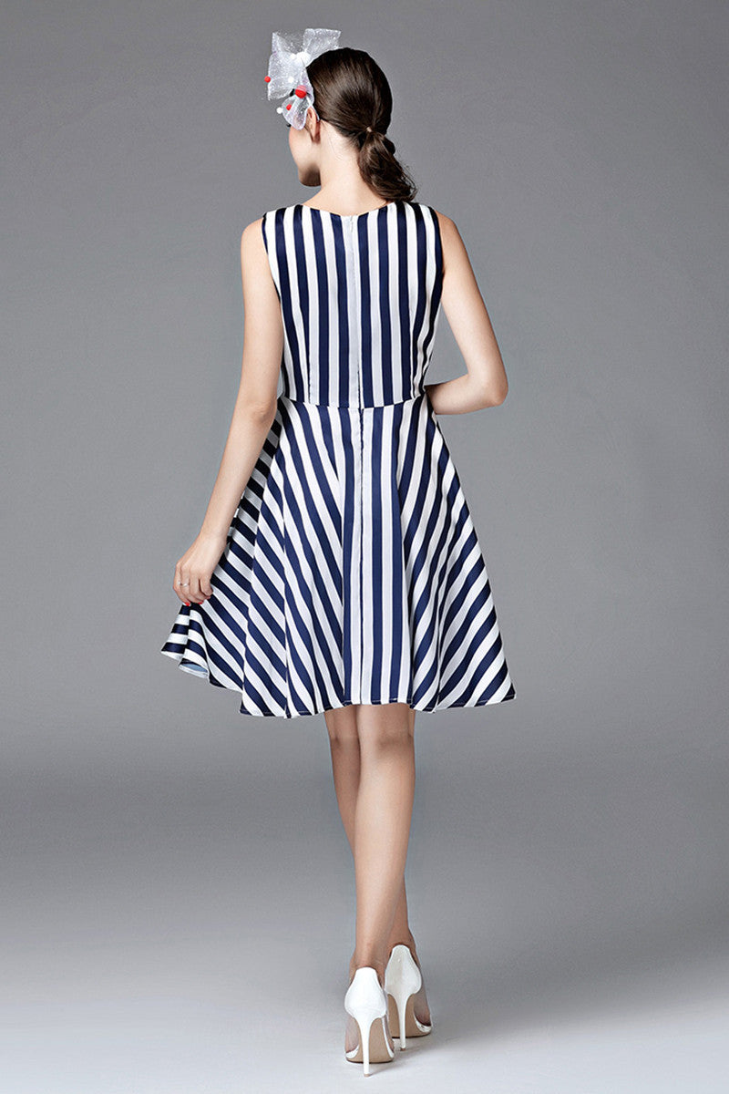 Stripe Slim A-line Sleeveless Casual Short Dress