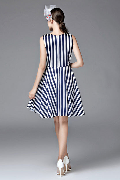 Stripe Slim A-line Sleeveless Casual Short Dress