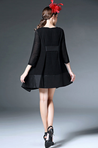 Women's Stripe Black Loose Dress 3/4 Sleeve Boat Neck Casual Dress