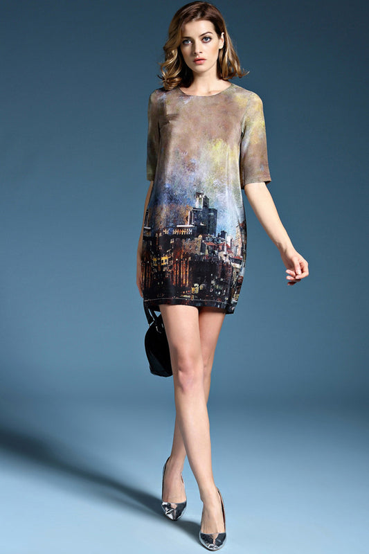 Castle Print Loose Mini Dress