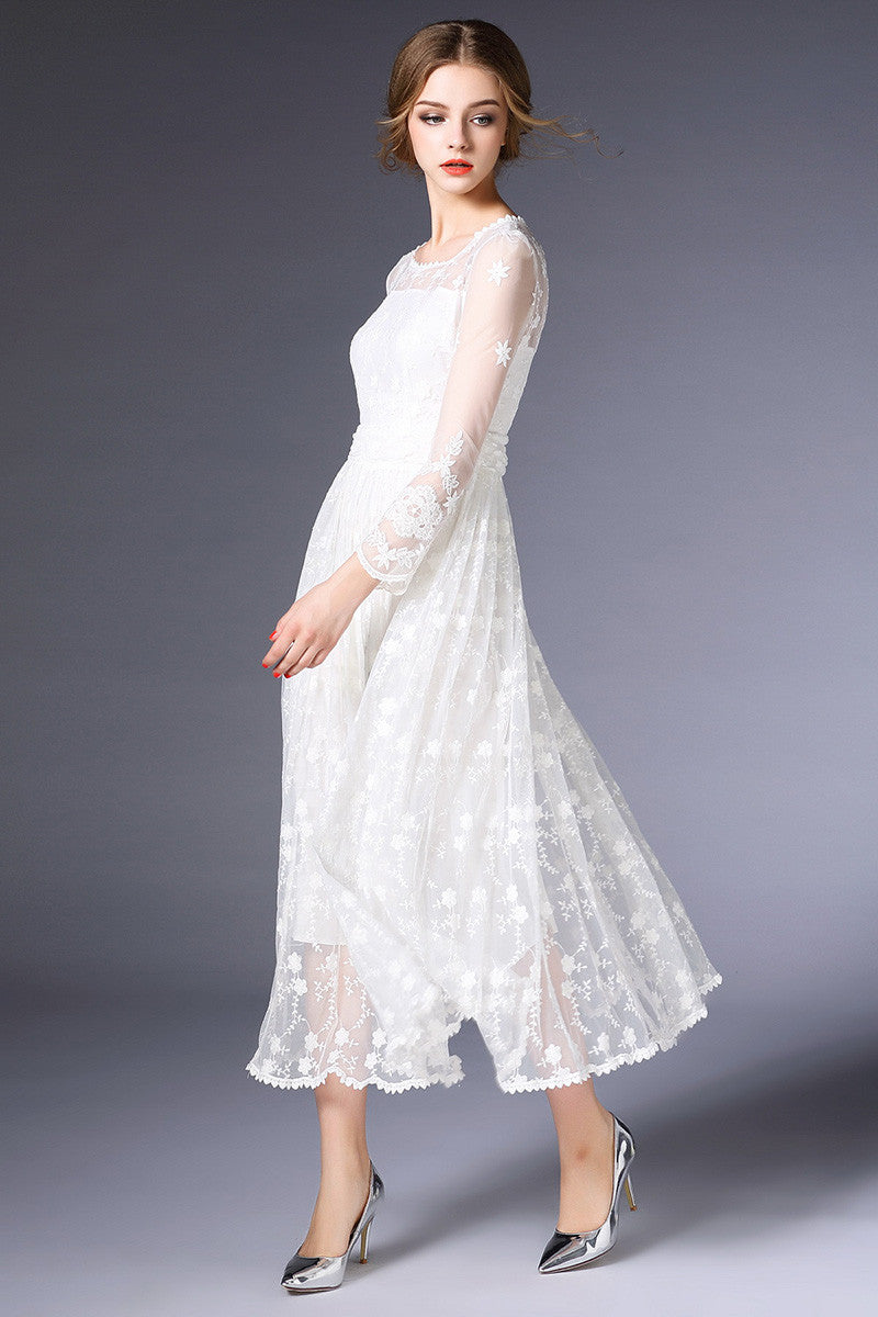 Crochet  Sleeve Full Lace Dress - NJOYDRESS - 2