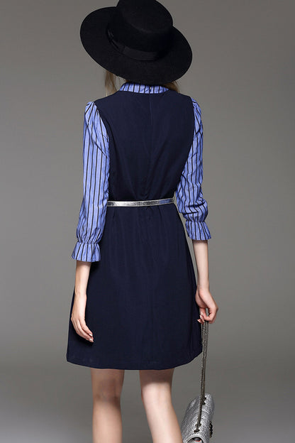 Faux Two Piece Little Mock Neck Flared Dress