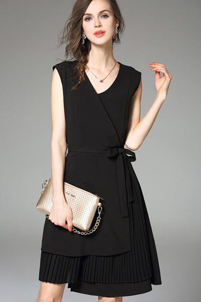 [30% OFF TILL 8 APR] Elegant V Neck Layer Irregularity Mini Dress With Belt