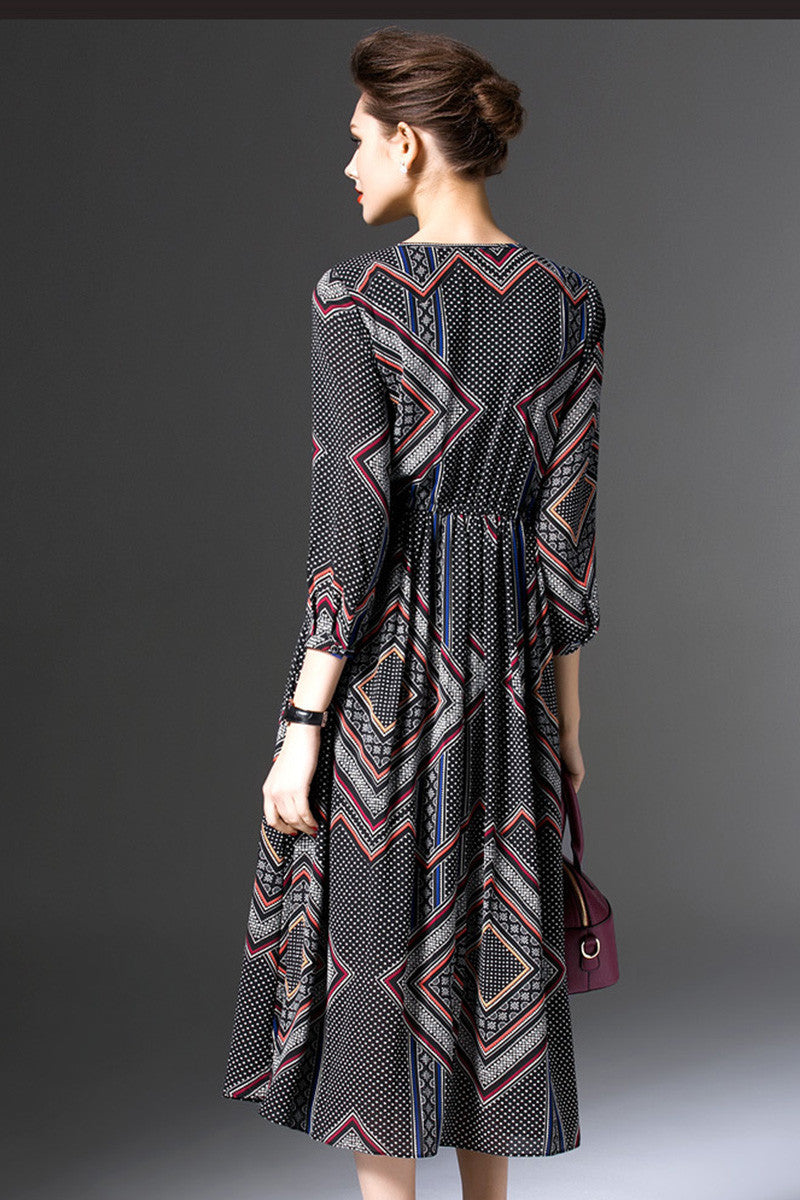 Rhombic Shade Printting Dress - NJOYDRESS - 3