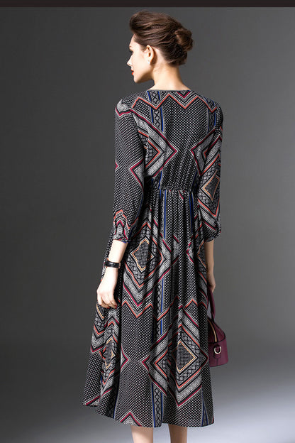 Rhombic Shade Printting Dress - NJOYDRESS - 3
