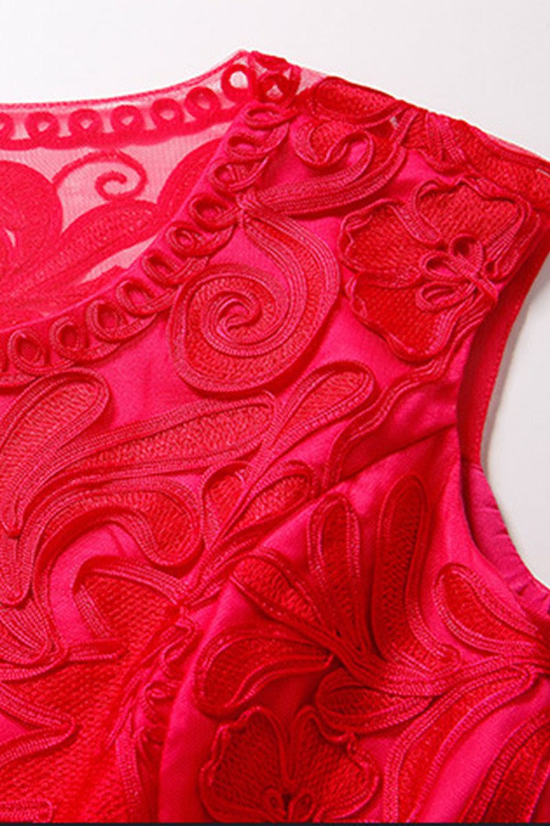 Round Collar Paisley Embroidery Slim Wrap  Dress