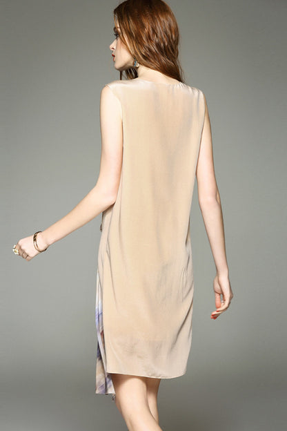 Round Neck Sleveless Elastic Waist Digital Printed DRESS