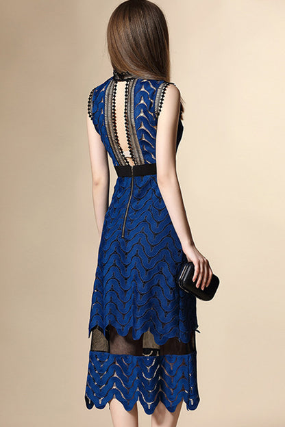 Wave Lace Open Back High Waist Line Elegant Dress