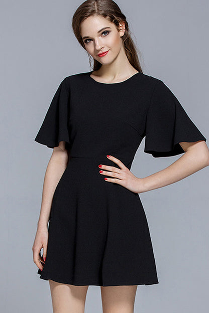 Casual Pure Color Lotus Leaf Sleeve OL Mini Dress