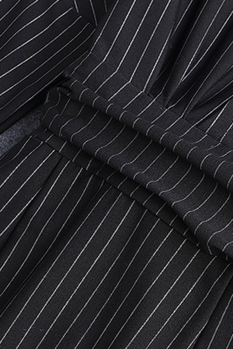 Deep V Neck Vertical Stripe Hollow-Out Back Lacing Waist Bodycon Dress