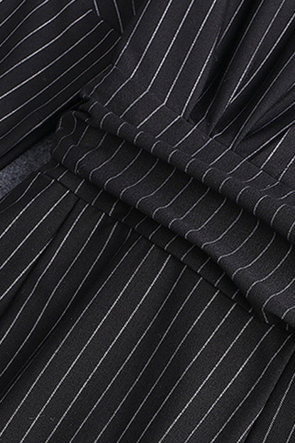 Deep V Neck Vertical Stripe Hollow-Out Back Lacing Waist Bodycon Dress