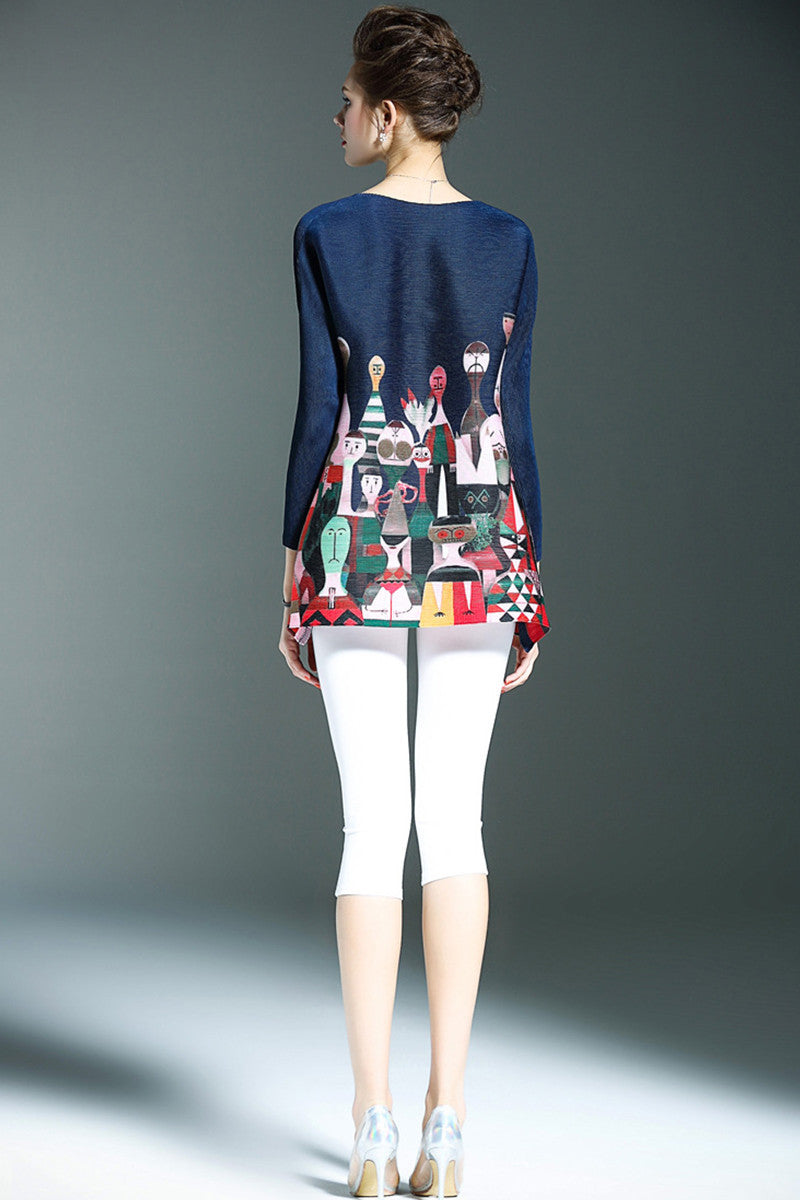 [30% OFF TILL 8 APR] Round Collar Pattern Print Loose Top