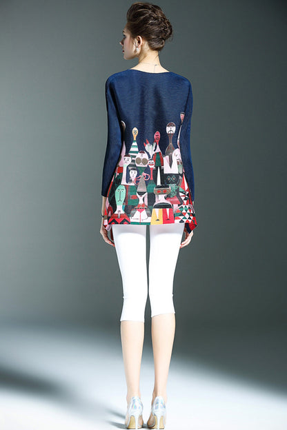 [30% OFF TILL 8 APR] Round Collar Pattern Print Loose Top