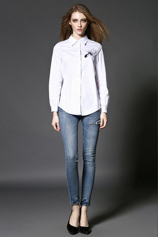 Flared Back White Shirts - NJOYDRESS - 1