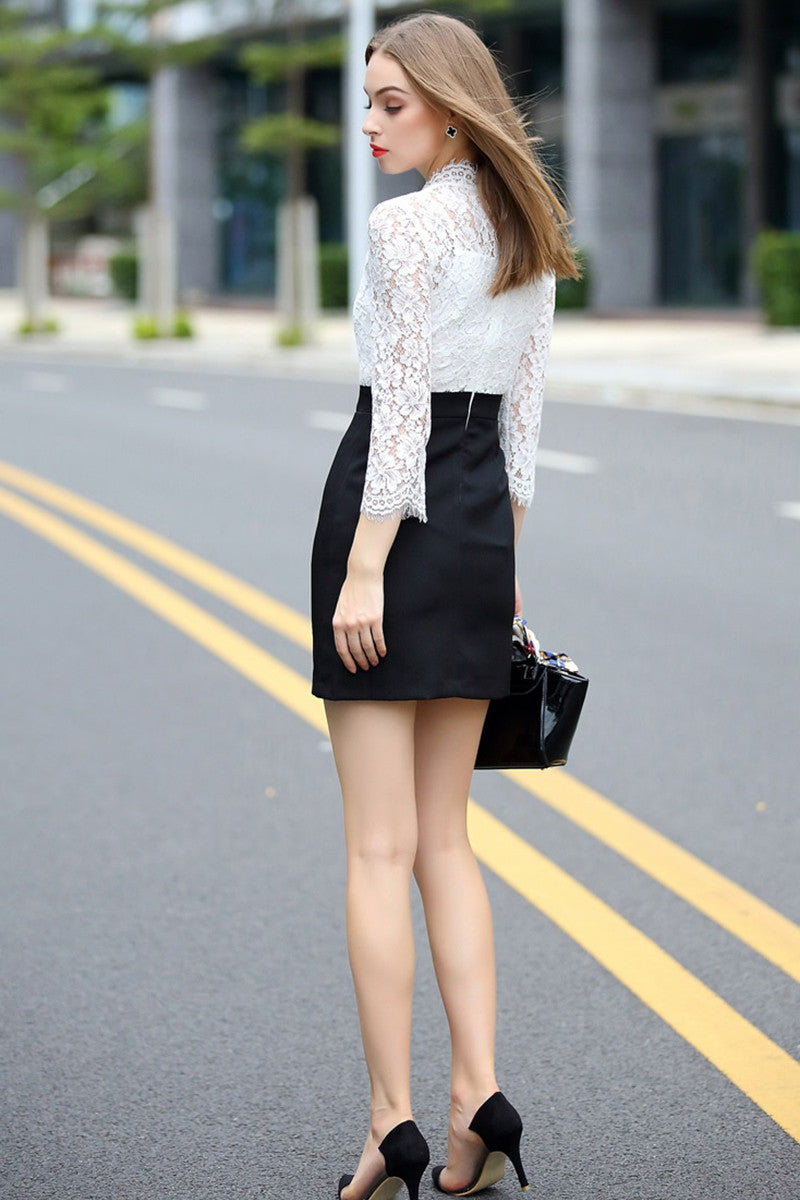 Eyelash Lace Top With A Skirt Dress