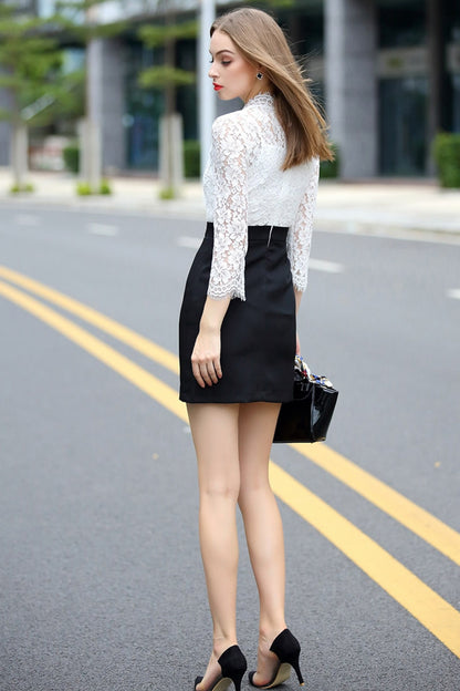 Eyelash Lace Top With A Skirt Dress