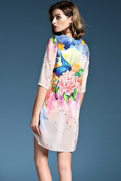 Flowers Print  Short Front Long Back Loose Dress