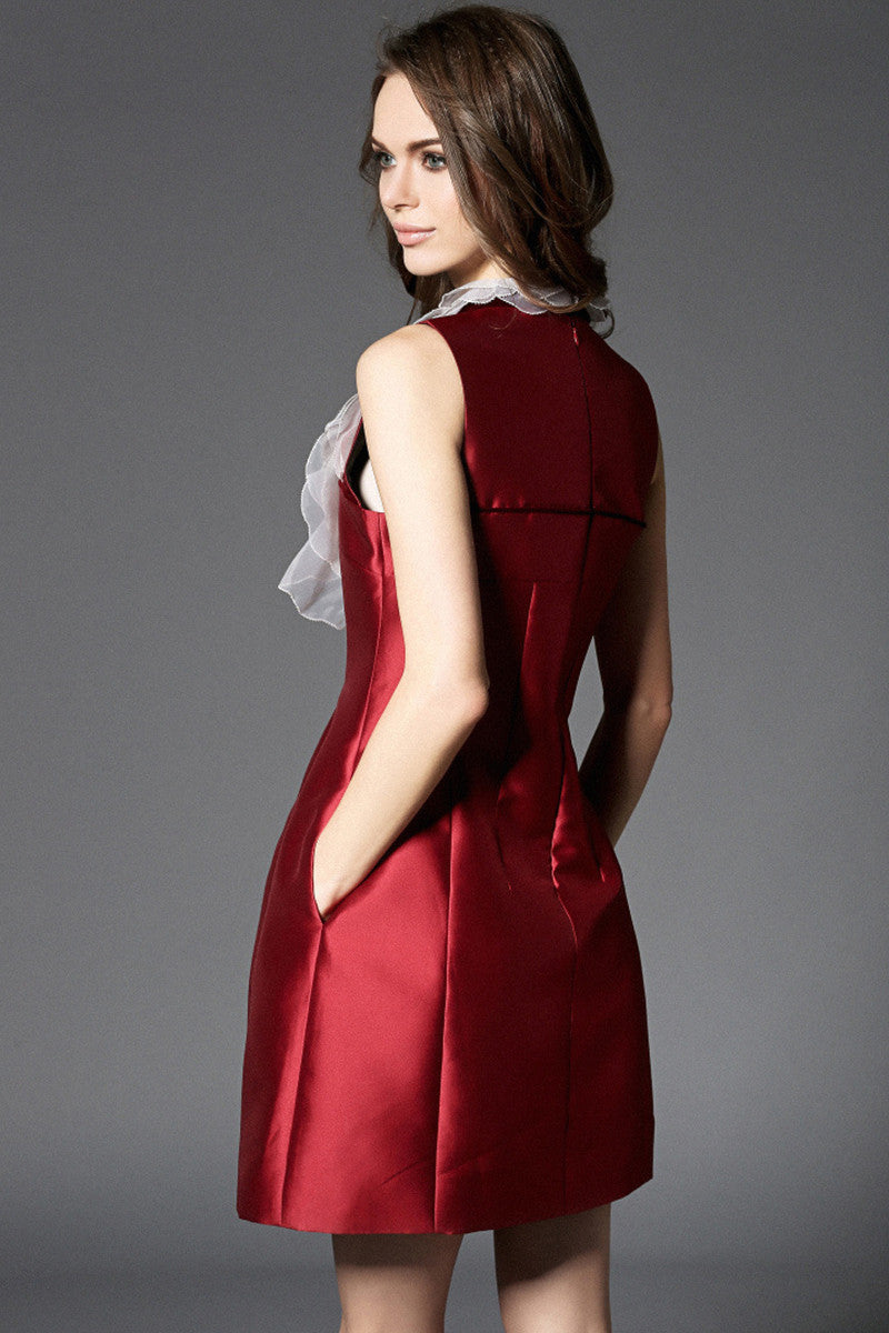 WOMEN'S STAND COLLAR SLEEVELESS COCKTAIL PARTY DRESS