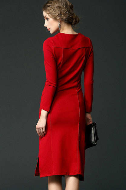 Round Collar Chi-Pao Button Side Slit Wrap Dress