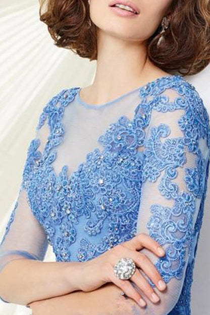 O Neck Lace Illusion Beaded Runched Long Dress