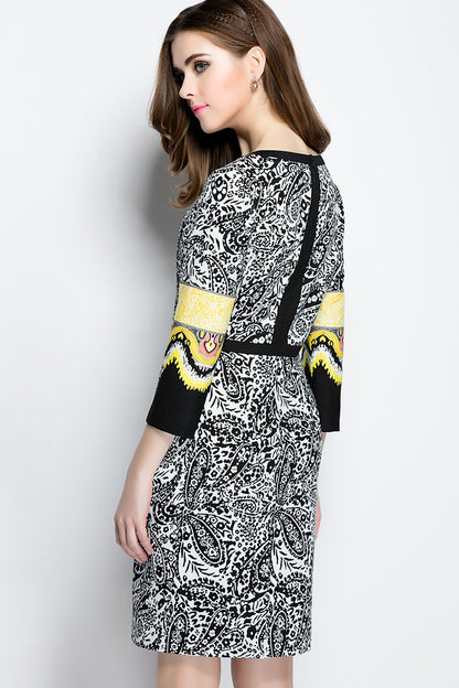 Round Collar Pope Pattern Slim Wrap Dress