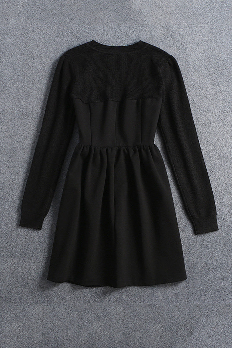 WOMEN'S CASUAL PRINTING LONG SLEEVE PARTY BLACK SHORT DRESS