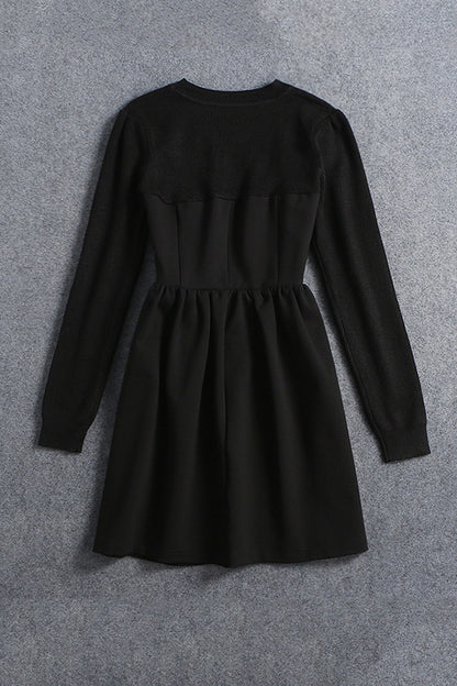 WOMEN'S CASUAL PRINTING LONG SLEEVE PARTY BLACK SHORT DRESS