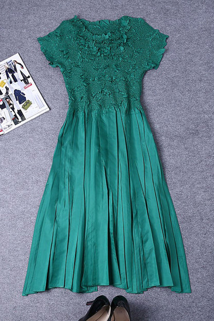 Round Collar Pleated Swing Flare Fit Wedding Party  Dress - NJOYDRESS - 4