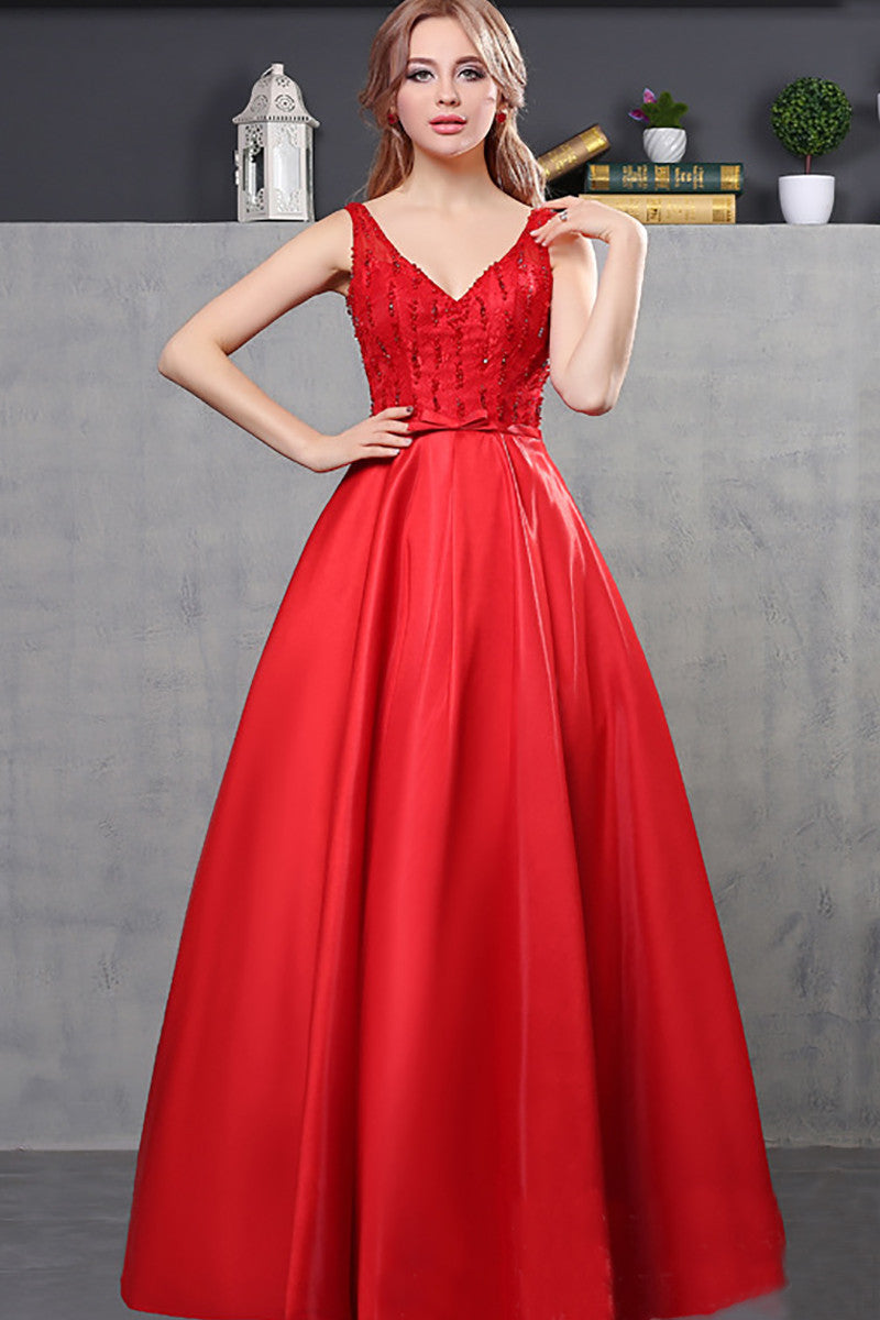Deep Cleavage-V Shade Tied Back Prom Party Dress
