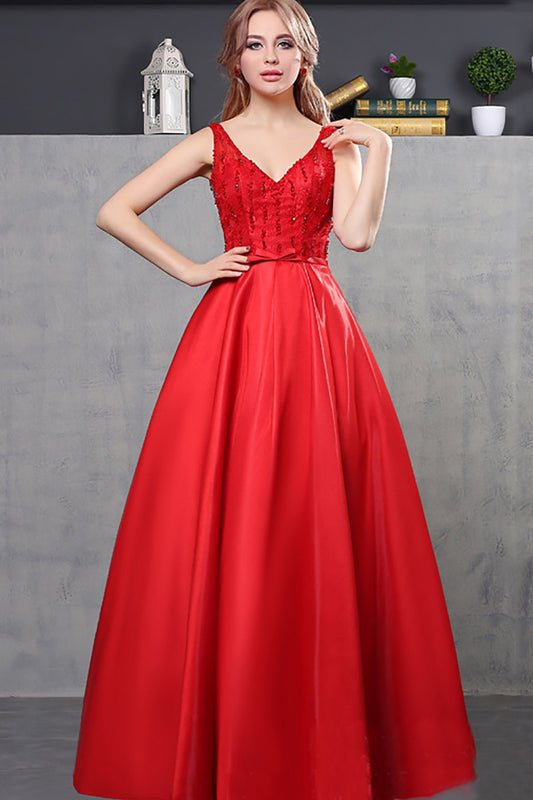 Deep Cleavage-V Shade Tied Back Prom Party Dress